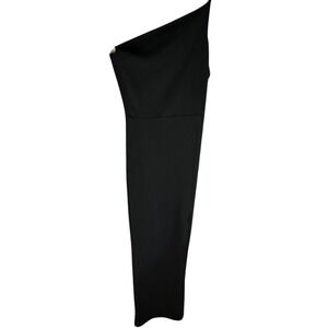 Nasty Gal Asymmetric Neckline Split Maxi Dress Black Evening Party‎